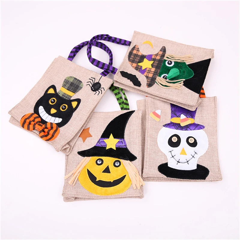 

1Pc Halloween Decoration Candy Bags Children Linen Handbags Horror Pumpkin Witch Skull Black Cat Event Party Supplies Halloween