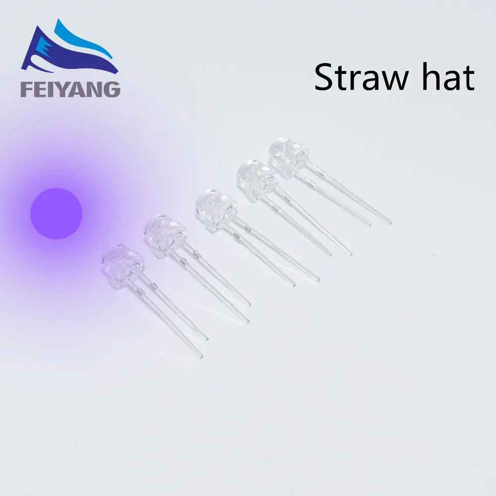 Sombrero de paja púrpura con luz UV, lámpara LED de diodo emisor de luz, gran angular, ultravioleta, 395nm-400nm, transparente, 5mm, 50 Uds.