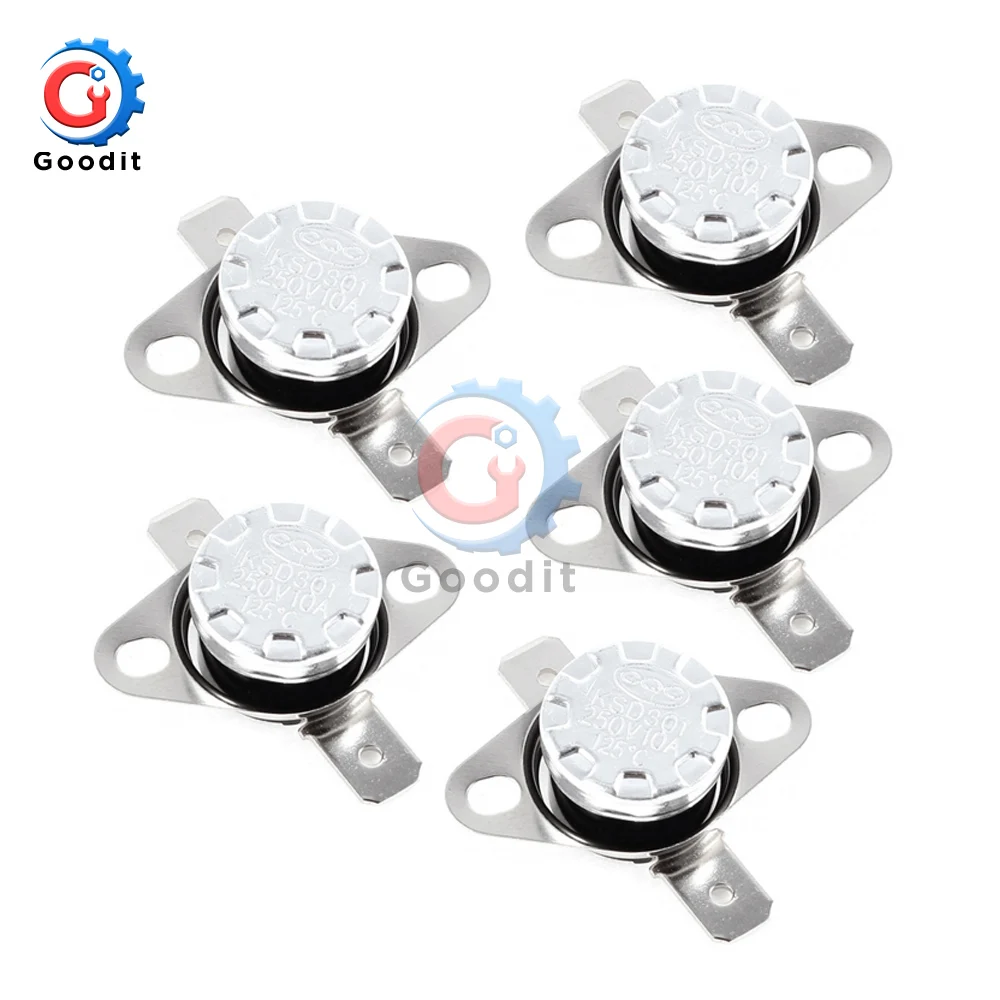 5Pcs/Lot KSD301 10A 250V 30 40-110 Degrees C (N.O.) Normally Closed Thermostat Temperature Thermal Control Switch On off NO