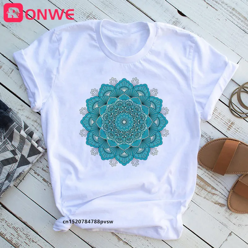 

Mandala Flowers Stripes Thermo Funny Women T-shirt Girl Summer 90S Print Tops Tee,Drop Ship