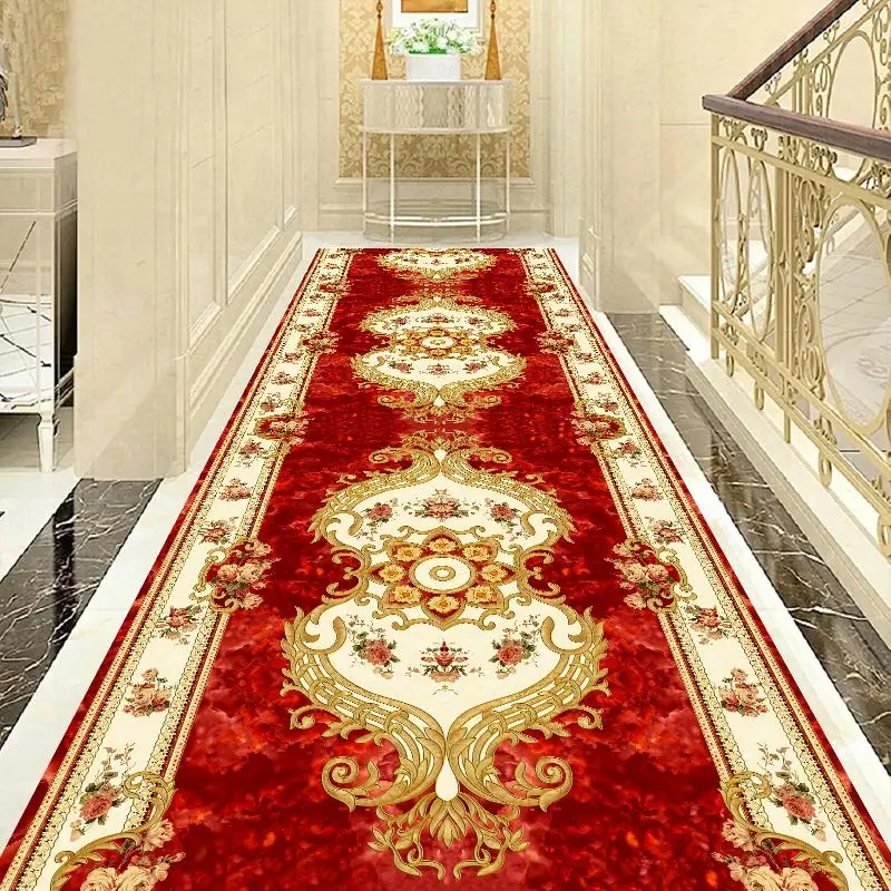 Nordic Red Corridor Carpets European Stair Carpet Hotel Hallway Long Rugs Floor Mat Wedding Party Decor Floor Carpet Aisle Rug