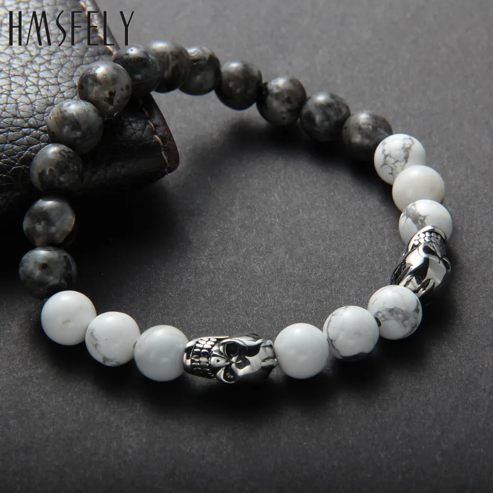 HMSFELY 316L Stainless Steel Victory Pattern Skull Head Beads Accessories For DIY Beaded Bracelet Making Findings 2mm Hole Bead