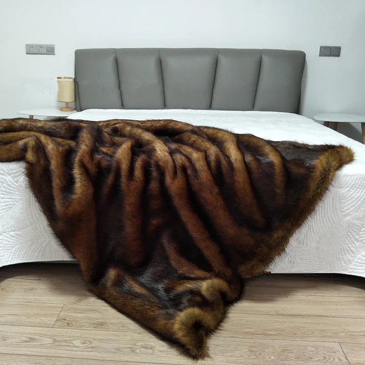 Fox Faux-Fur Blanket Throw Sofa Bed Decorative Luxury Imitation Fur Blanket Thicken Plush Bed Cover Bedspread Blanket Winter