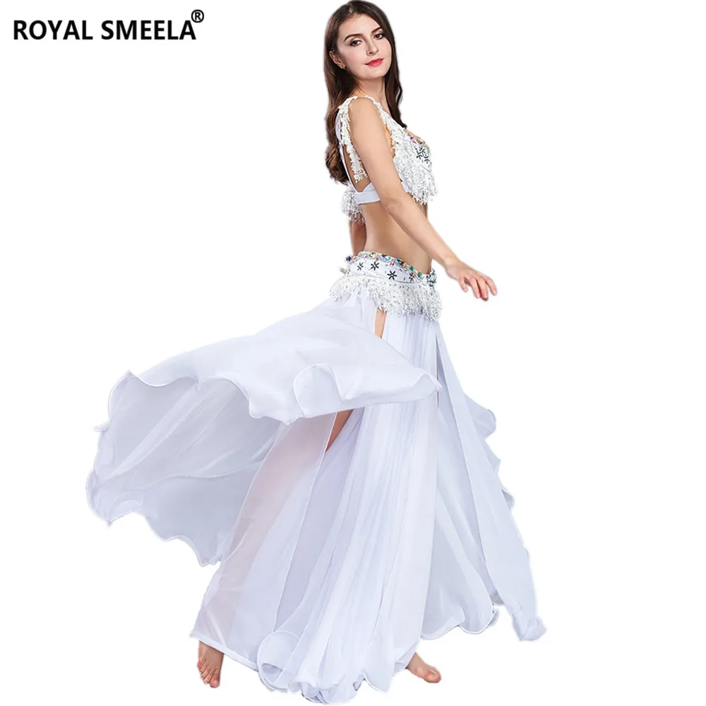 White Sexy Belly Dancing Outfit Set Stage Performance Belly Dancer Clothes Belly Dance Costume Women Belly Dance Bra Belt Skirt