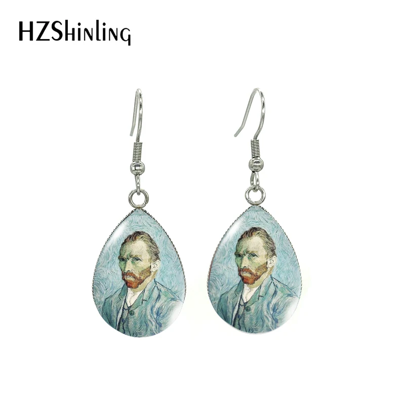 New Tear drop Earrings VanGogh Painting Starry Night Klimt Kiss World Paintings Glass Cabochon Jewelry
