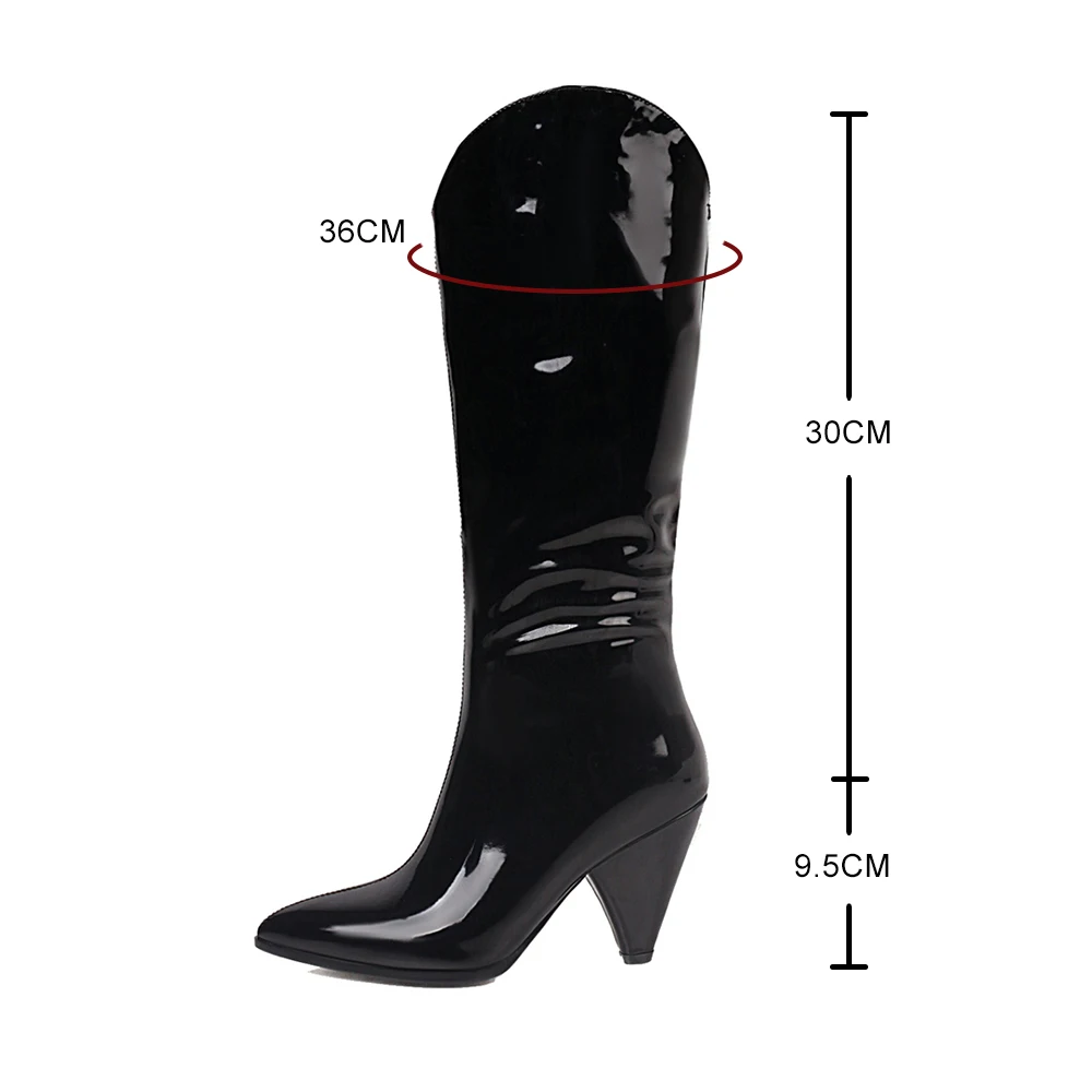 Autumn Winter New Knee High Boots Fashion Slip On Women Smooth Booties Pointed Toe Botas Tapered Heels Boots Woman Shoes 31 32