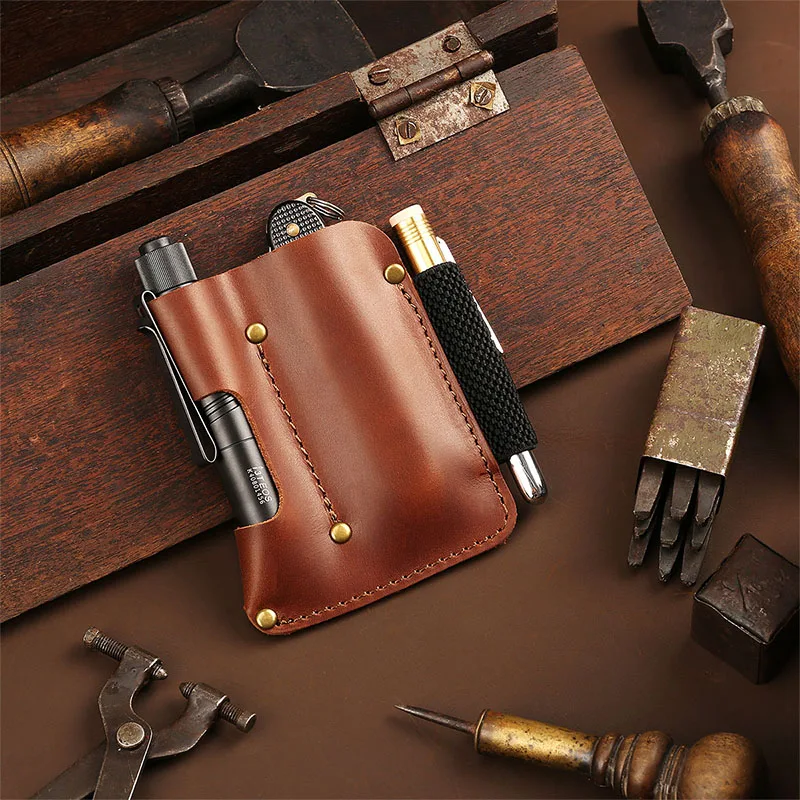 EASYANT Leather Sheath EDC Pocket Organizer Hollow Sleeve Tool Pouch for Flashlight