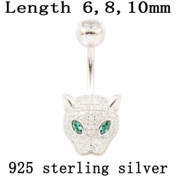 Belly Button Ring Real 925 Sterling Silver Leopard Head Body Jewelry S925 Zircon Clear Prevent Allergy Nickel Free Body Piercing