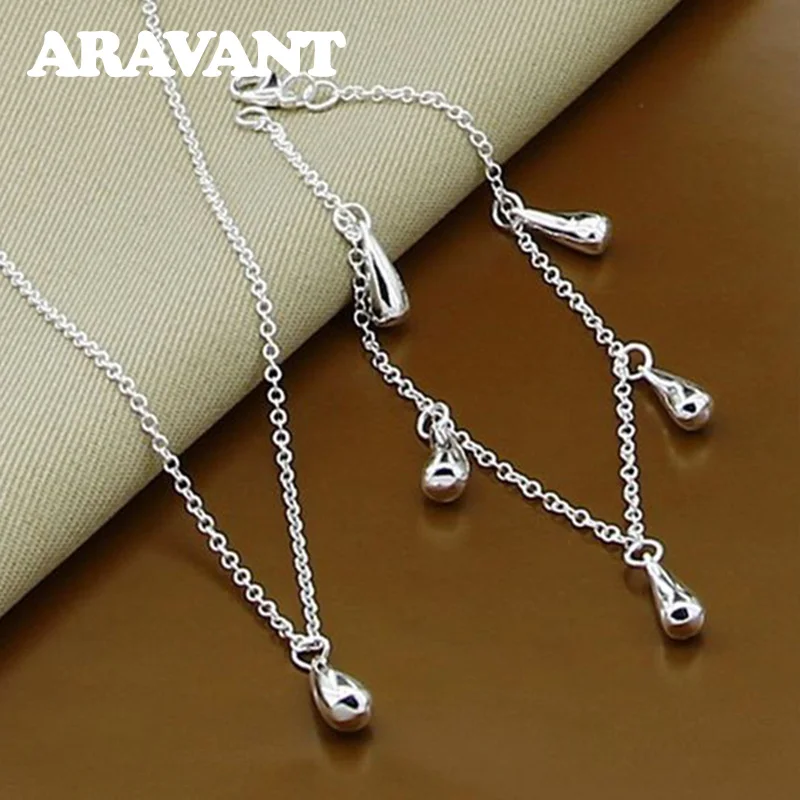 

925 Silver Water Drop Necklaces Charm Bracelets Sets For Women Wedding Jewelry Party Gifts