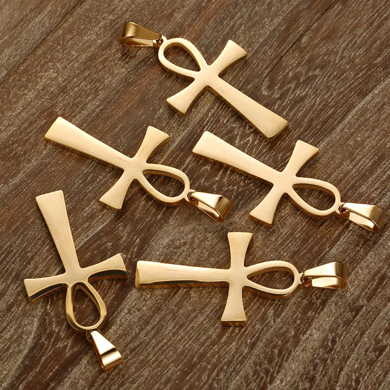 10Pcs/lot Egypt Symbol Stainless Steel Charm Ankh Pendant Charms Fit Necklace DIY Jewelry Making