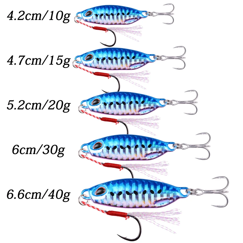 7pcs Metal Saltwater Jigging Fishing Lure Spoon Jigs Lures Hard Bait 10g/15g/20g/30g/40g Laser Body Sinking Bait Fishing Tackle