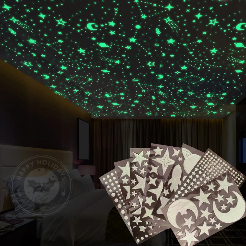 Nowa świecąca naklejka ścienna 3D Stars Dots do pokoju dziecięcego Sypialnia Dekoracja domu Świecące w ciemności Naklejka Fluorescencyjna Naklejki