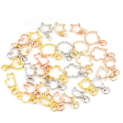 10pcs New Cute Moon Star Heart Cat Animal Flower Hollow Key Chain Key Ring keychain DIY Accessories Lobster Clasp Wholesale