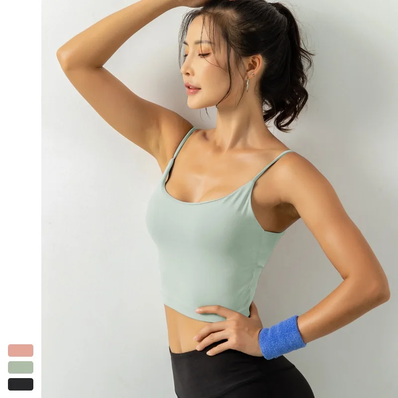 Women Seamless Yoga Bralette Running Cycling Breathable Padded Camisole Shock Proof Stretchy Solid Color Slim Fit Sling Vest