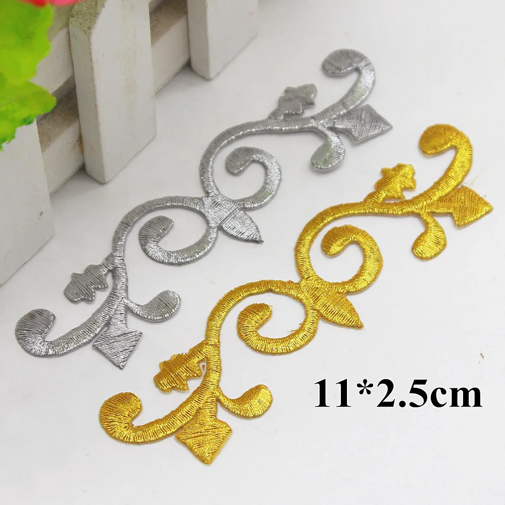 5 Pieces Iron On Gold Embroidery Appliqued Flower Embroidered Cosplay Gold and silver 11cm*2.5cm