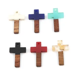 5PCs/lot Vintage Cross Resin Wood Pendant for Men Women Christian Religion Series Charm Retro Jewelry Necklace Accessories Gift