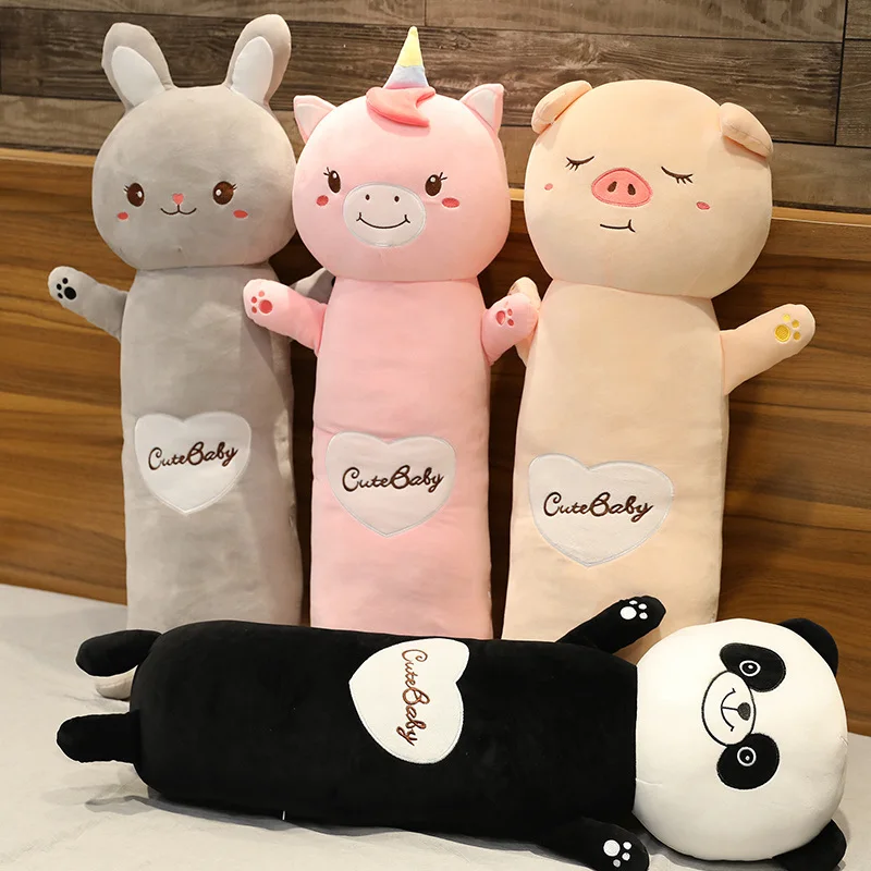 

High Quality Plush Long Pillow Cute Panda Unicorn Pig Rabbit Plush Toy Soft Stuffed Cartoon Animal Doll Bed Lover Kids Girl Gift