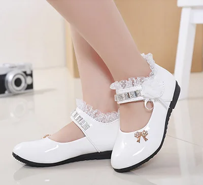 

New Children Elegant Princess PU Leather Sandals Kids Girls Wedding Dress Party Beaded Shoes For Girls size21-37