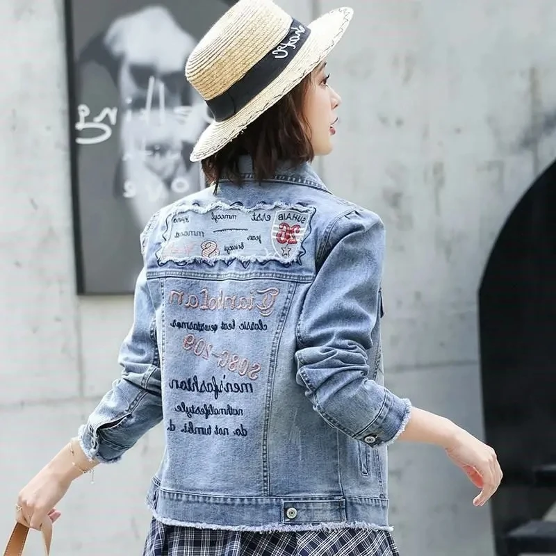 

Denim Short Jacket Tide Ins Female 2021 Spring And Autumn New Outwear Slim And Thin Net Red Embroidery Women's Top Coat L200