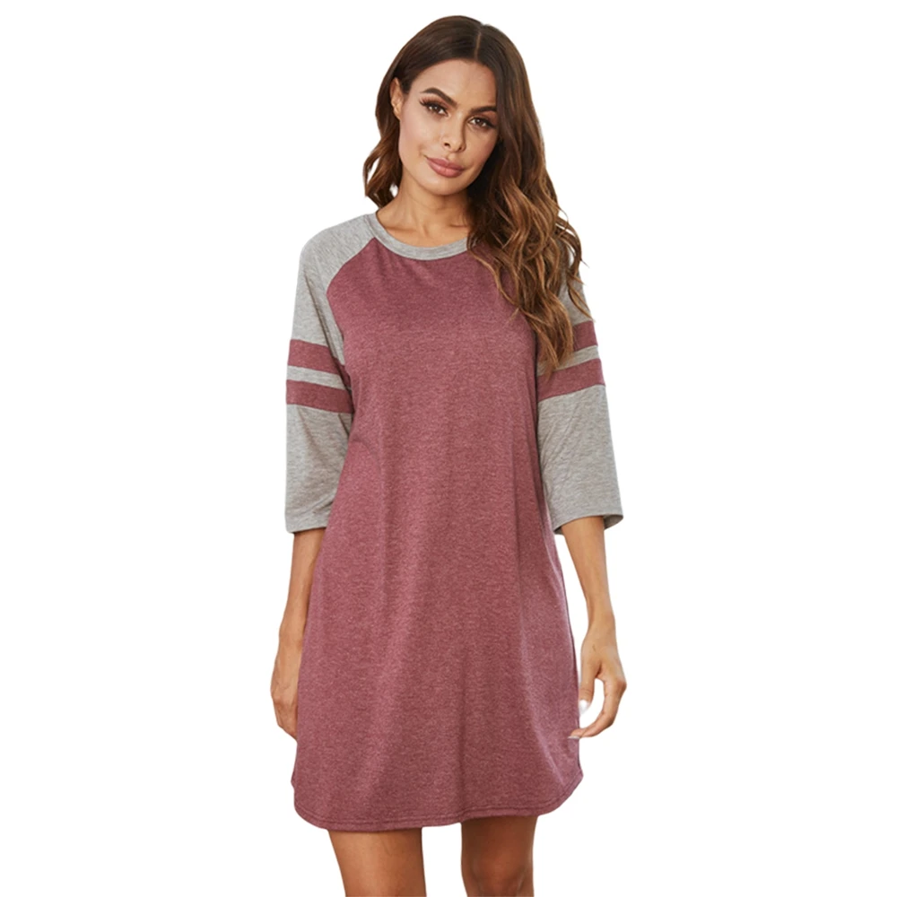 Summer Nightgowns For Women 3/4 Sleeve Nightdress round Neck  Nightshirt Comfy Striped Splice Sleep Shirt Pajama Sleepwear image 5