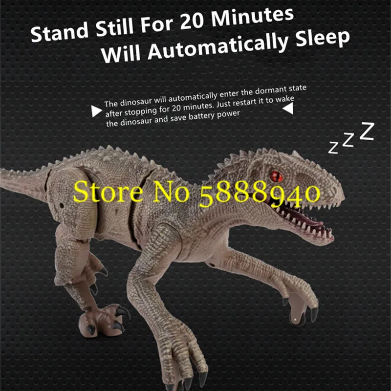 One-Click Auto Demo Remote Control Simulation Walking Dinosaur Cool Sound Effects Light Removable Tail Electric RC Velociraptor