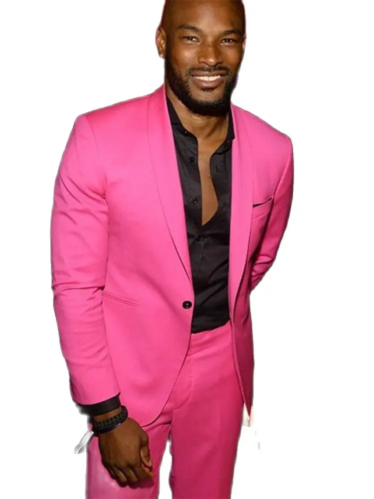 

2Pcs Blazer Trousers Hot Pink Shawl Lapel Casual Men Suit Set Slim Fit Man's Suit Party Wear Celebrity Prom Tuxedo(Jacket+Pants)