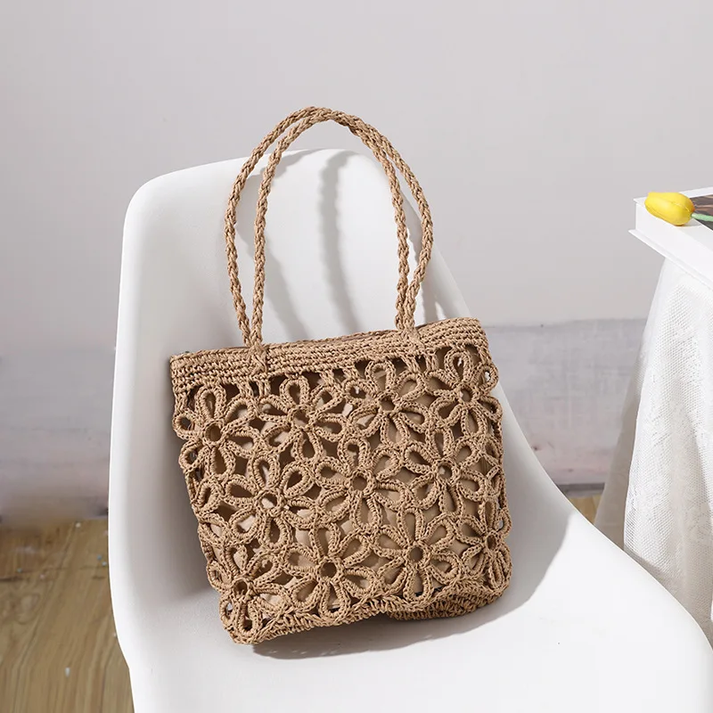 2024 neue stroh tasche hohl blume stroh tasche gewebte tasche frauen schulter tragbare meer urlaub strand rattan tasche