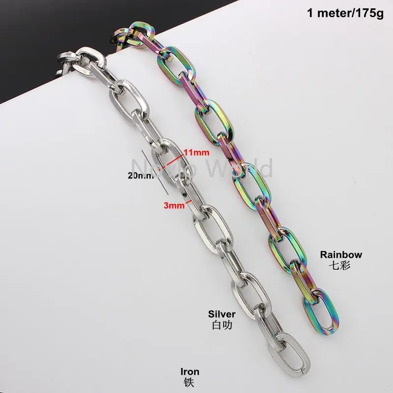 1-5meters by meter 2 colors silver rainbow 3mm thick 20*11mm Iron meterial O shape chains for DIY crossbody bag accessories