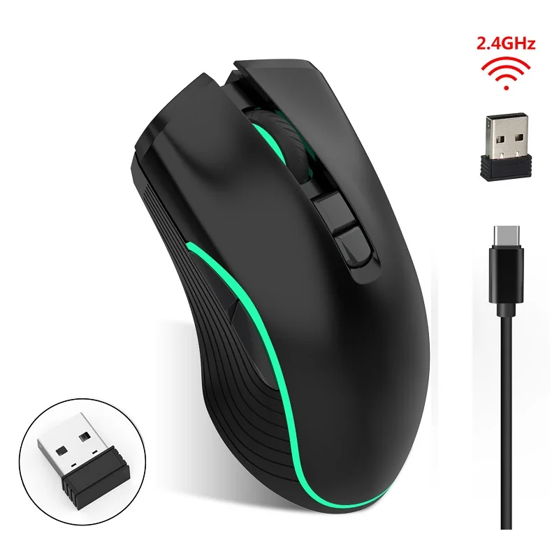 

Wireless Mouse Type-c Rechargeable Mouse 1600 Dpi Ergonomic Optical Mouse 7 Buttons Retro Backlit Gaming Mouse Computer Mouse