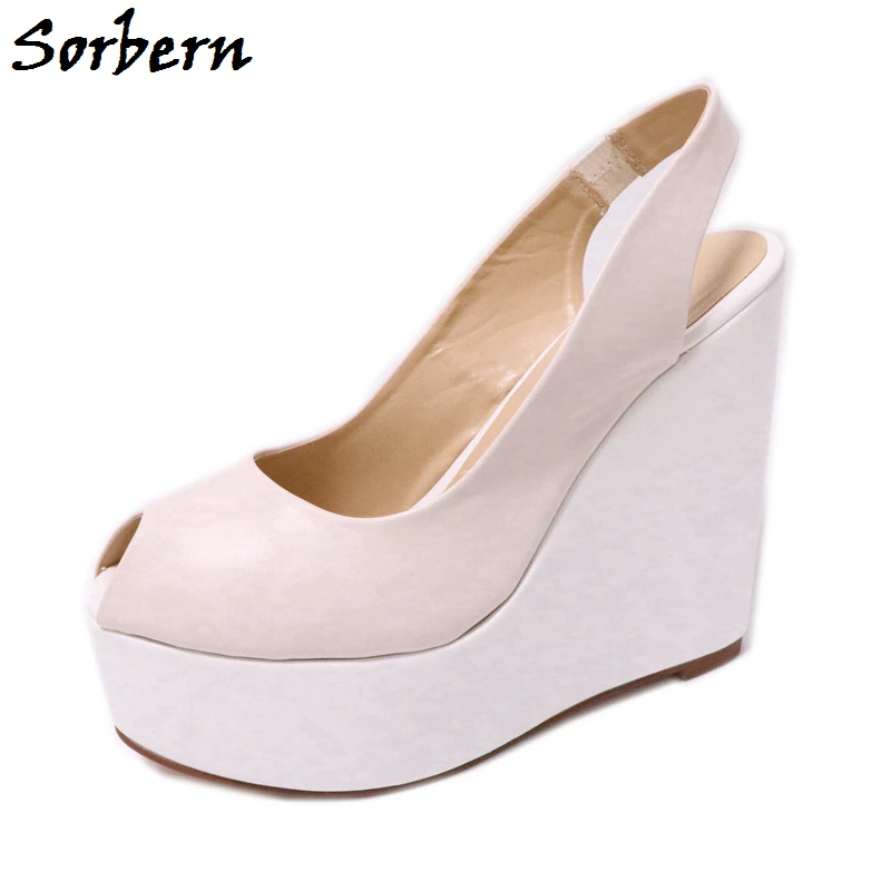 

Sorbern Beige Women Slingbacks Wedge High Heels Peep Toe Platform Shoes Ladies Big Size 34-46 Sexy Supreme Shoes Work Shoes