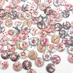 100 pcs Wooden Painting Flowers Series Button DIY Handmade WB662