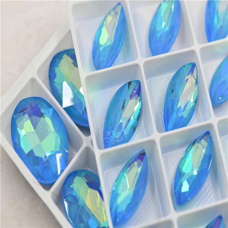 Aquamarine mocha AB glass  beads applique bright stones Crystals for jewelry diy teardrop square round