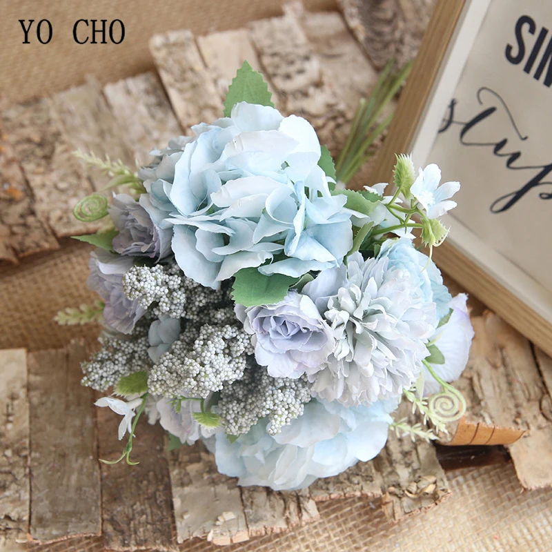 Yo cho flor de seda artificial para casamento, flores falsas de seda para decoração de casa, espinhos vívidos, hortência, artesanato diy