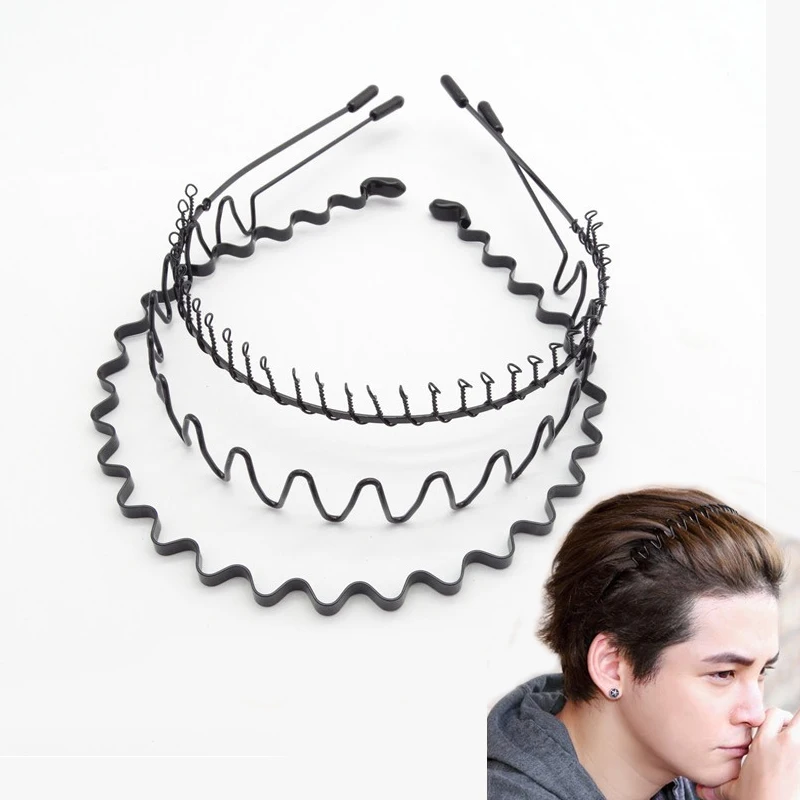 Fashion Black Metal Waved Sports Hairband Solid Men Women Unisex Washing Hair Band Casual Adult Hair Styling Tools Accessories