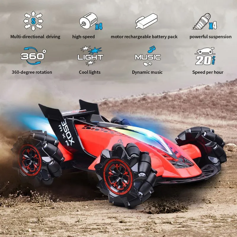 RC Car 4WD Toy Car Spray Remote Control Stunt Car With LED Light Double Remote Control  Radio Remote Control Vehicle