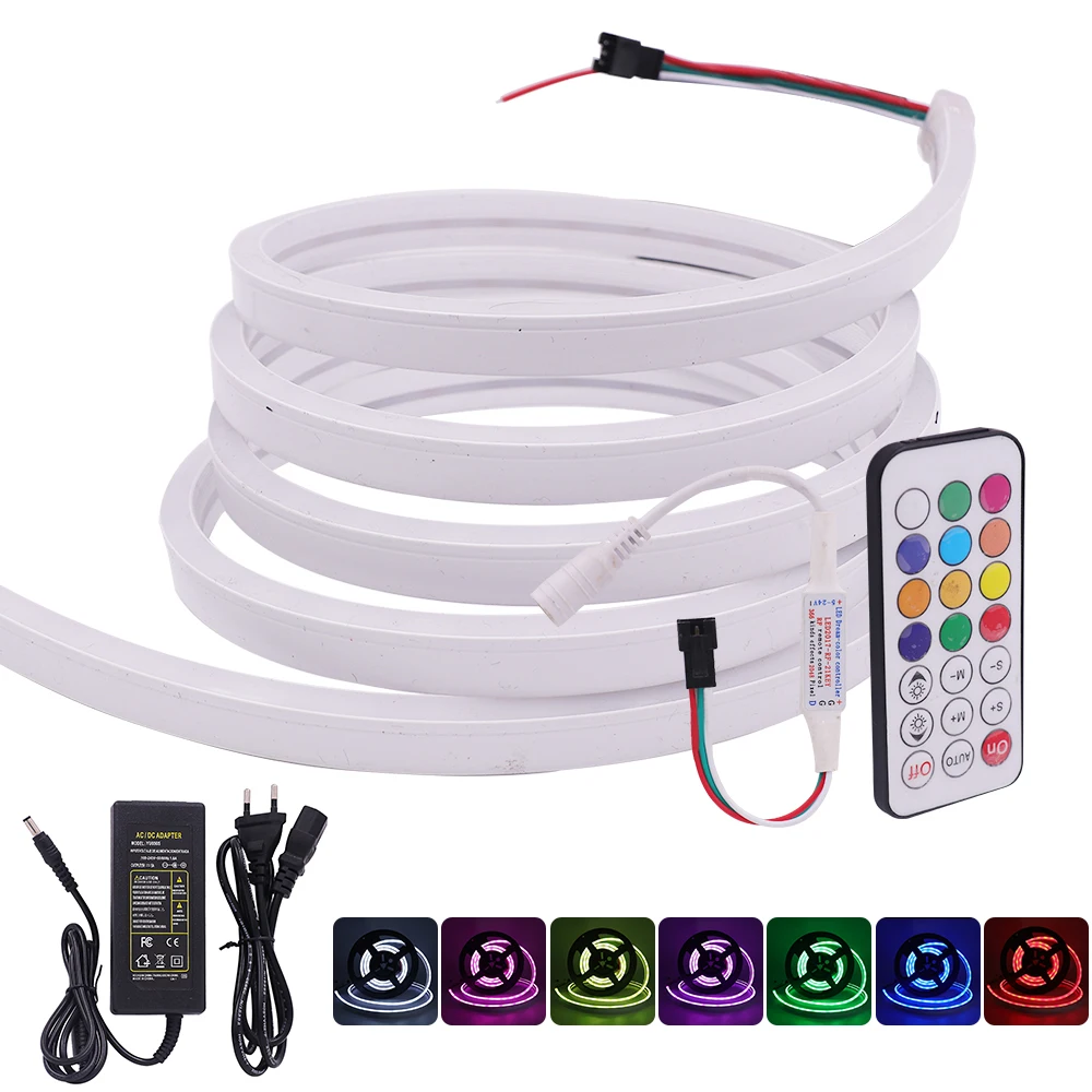 LED Neon Light With Remote Control 5V WS2812B Addressable RGB LED Tape 60Leds/m IP67 Waterproof Neon Sign Full Color Rope Lamp