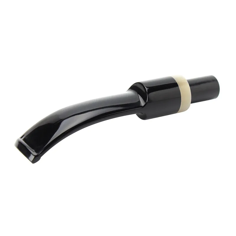 RU-Black Acrylic Mouthpiece, Tobacco Pipe Stem, Replacement Fit for 9mm Filter Bent Saddle Stem with Cattle Horn Ring Decor