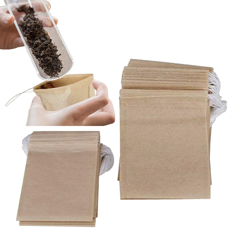 느슨한 차를 위한 600 Pcs 일회용 차 필터 백, 느슨한 잎 차를 위한 졸라 매는 끈 빈 백, 자연적인 표백되지 않은 종이 포함