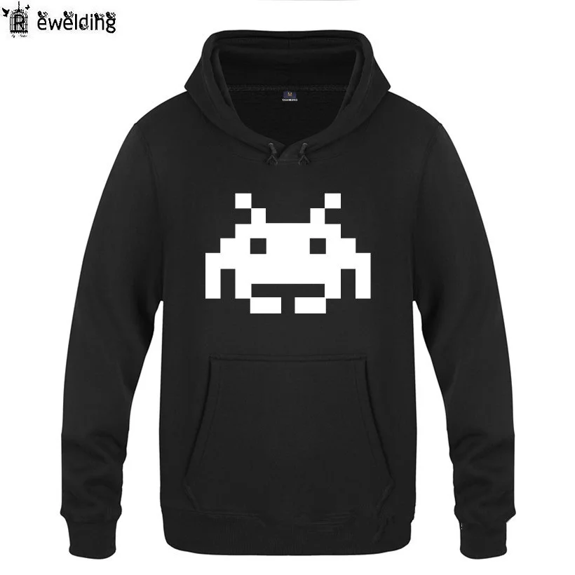 Mens Hoodies Game Space Invader Printed Hoodie Men Funny Fleece Long Sleeve Man's Sweatshirt Pullover Moleton Masculino Big Size