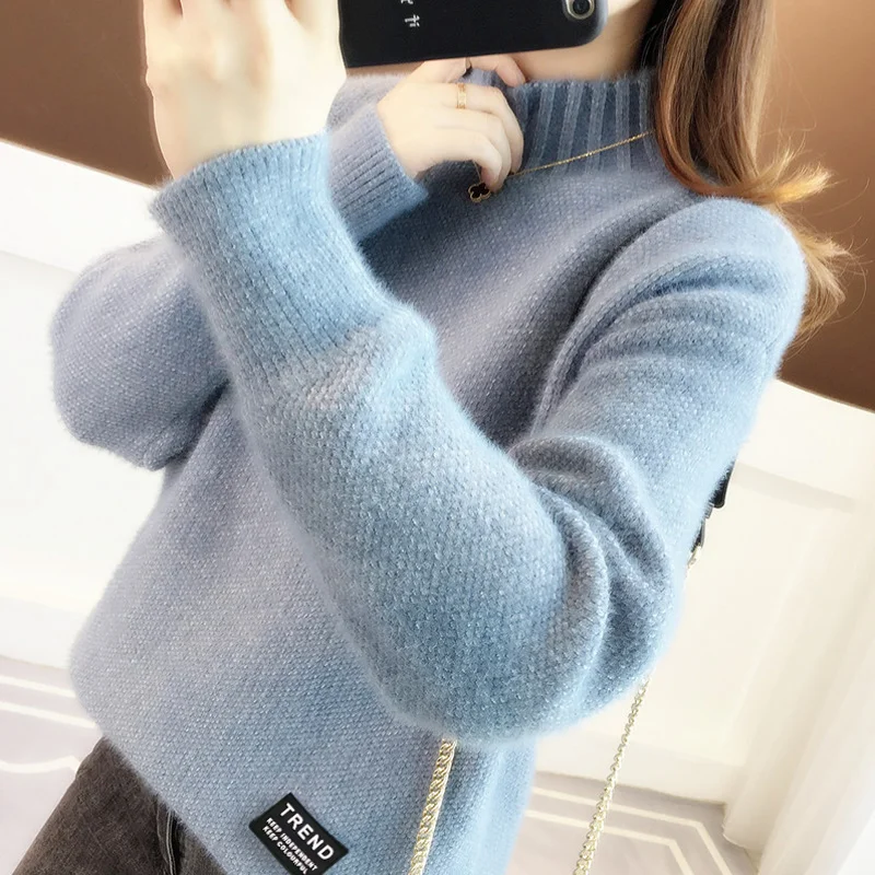 Turtleneck Mink Fleece Sweater 2020 New Autumn Winter Fashion Pullovers Women Sweater High Quality Female Loose Cashmere Sweater