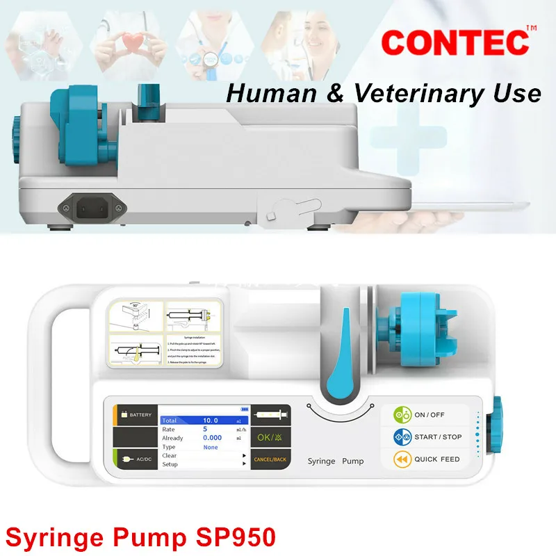 CONTEC Brand Syringe Pump SP950 LCD real-time Alarm Rechargable battery(Human or Veterinary Use)