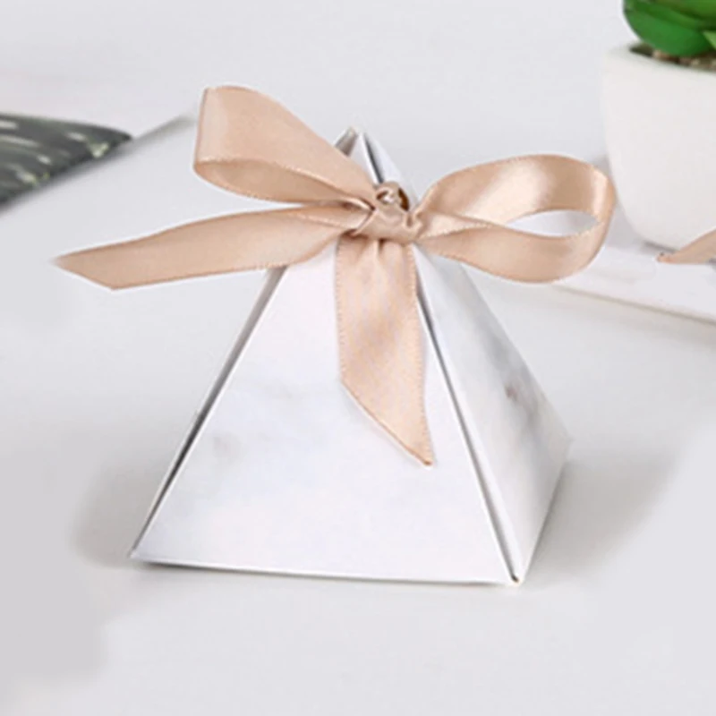 25/50pcs Triangular Pyramid Marble Candy Box Wedding Favors Gifts Boxes Chocolate Packaging Box Bomboniera Party Navidad Decor