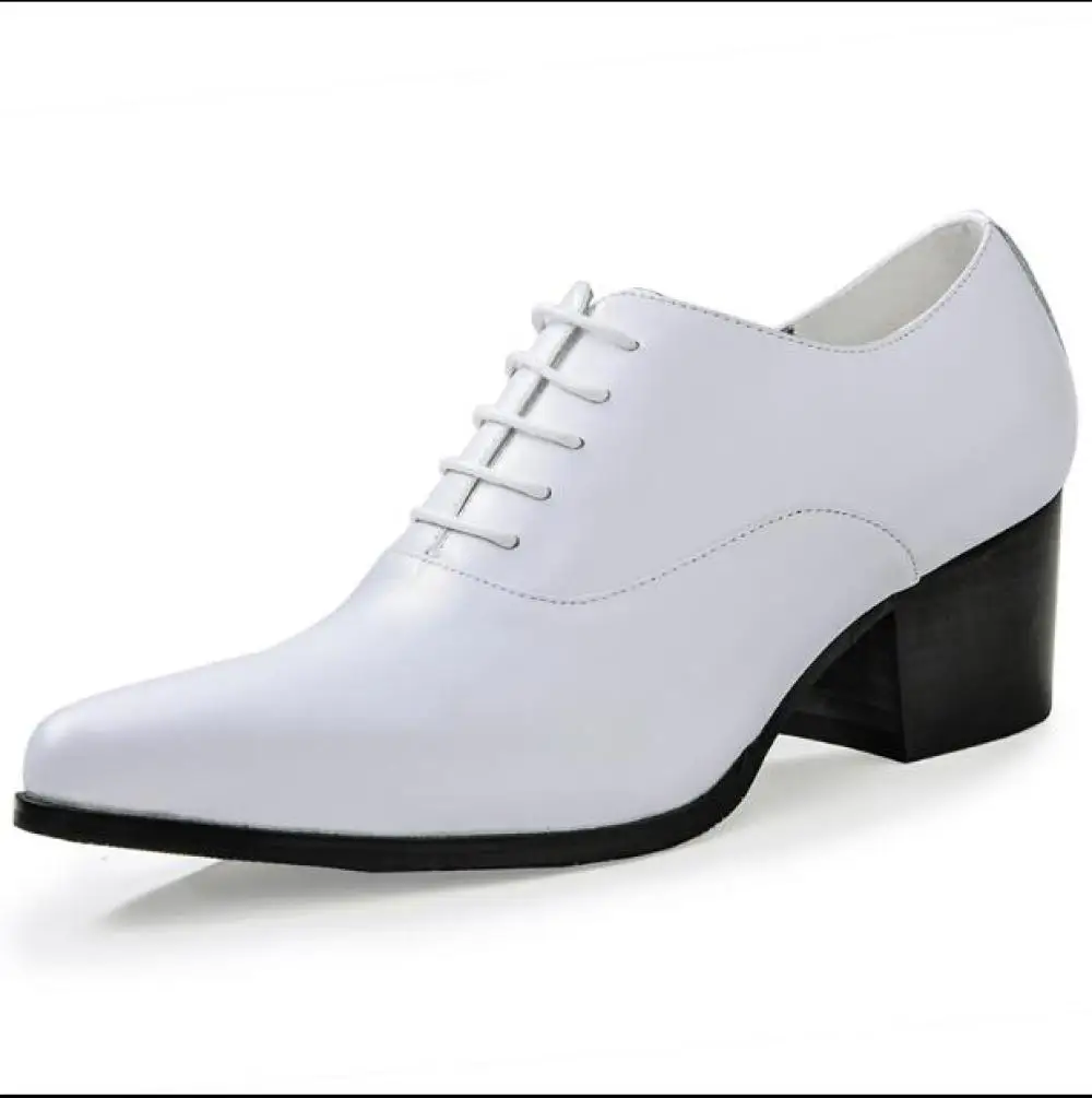 Mens British Style Business Banquet Pointy Leather Shoes Simple Solid Color Mens Wedding Lace-up High Heel Shoes