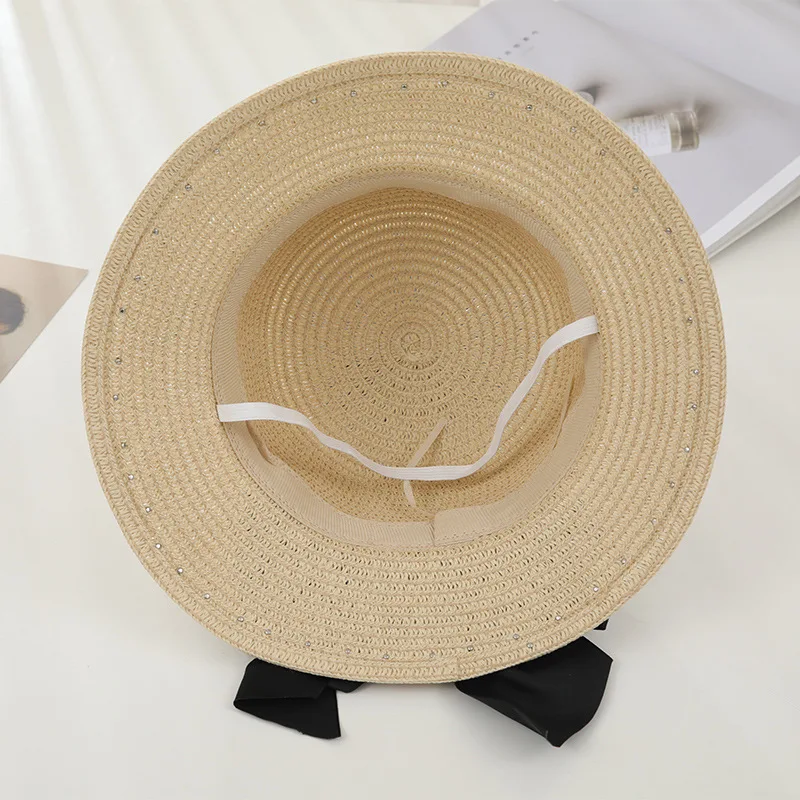 new spring and summer female sunscreen sun hat children bowknot straw hat pearl beach hat traw hat female parent-child hat