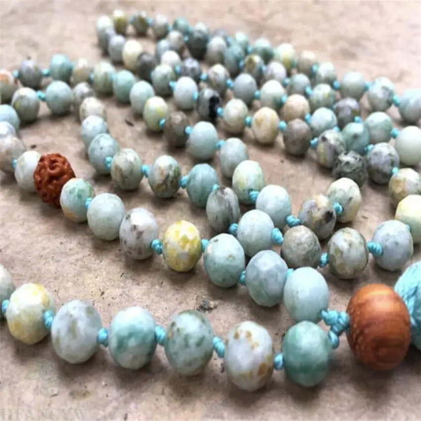 6mm Africa Turquoise Gemstone Rudraksha Mala necklace Healing Lucky energy Buddhism chain Tassel Bless MONK cuff Prayer Men Yoga