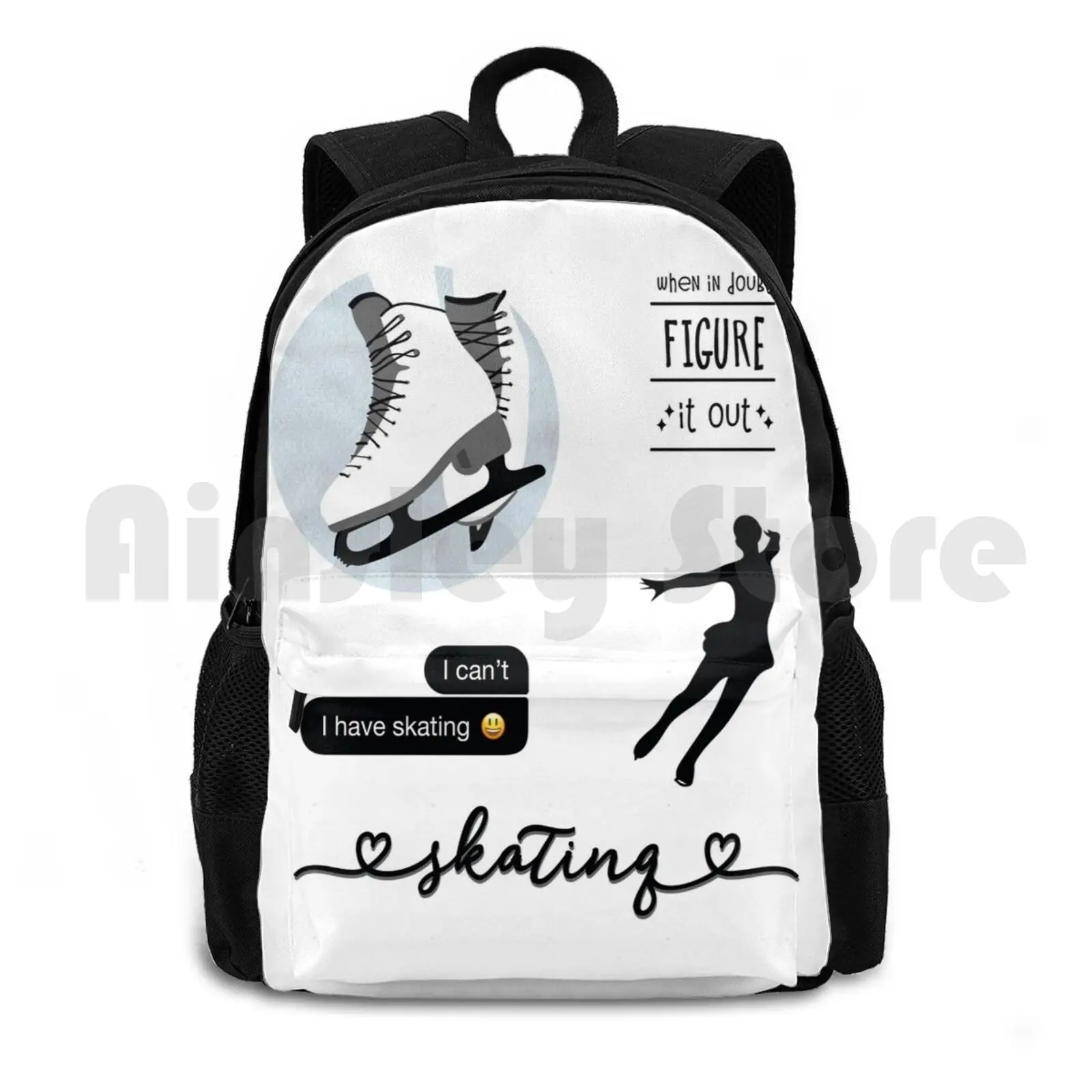 Mochila impermeable de patinaje artístico para patinador de hielo, paquete de pegatinas de acuarela negra para senderismo al aire libre, Camping, viajes, negro, gris, blanco