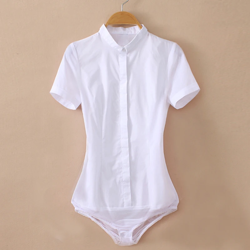 New Summer Short Sleeve Cotton Brief Office Shirt Stand Collar Body Shirts Women Tops Blusas Mujer De Moda 2020 S - XXXL