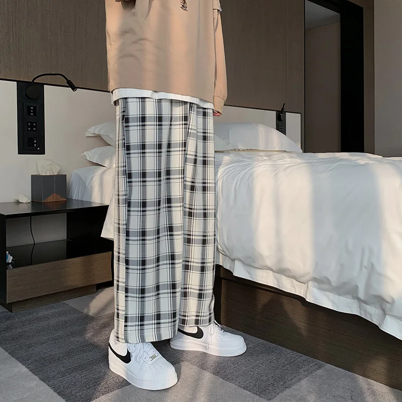 Summer Plaid Casual Pants Men Couples Plus Size S-3XL Simple Harajuku Retro Chic Korean Fashion Streetwear Popular Teen Boys New