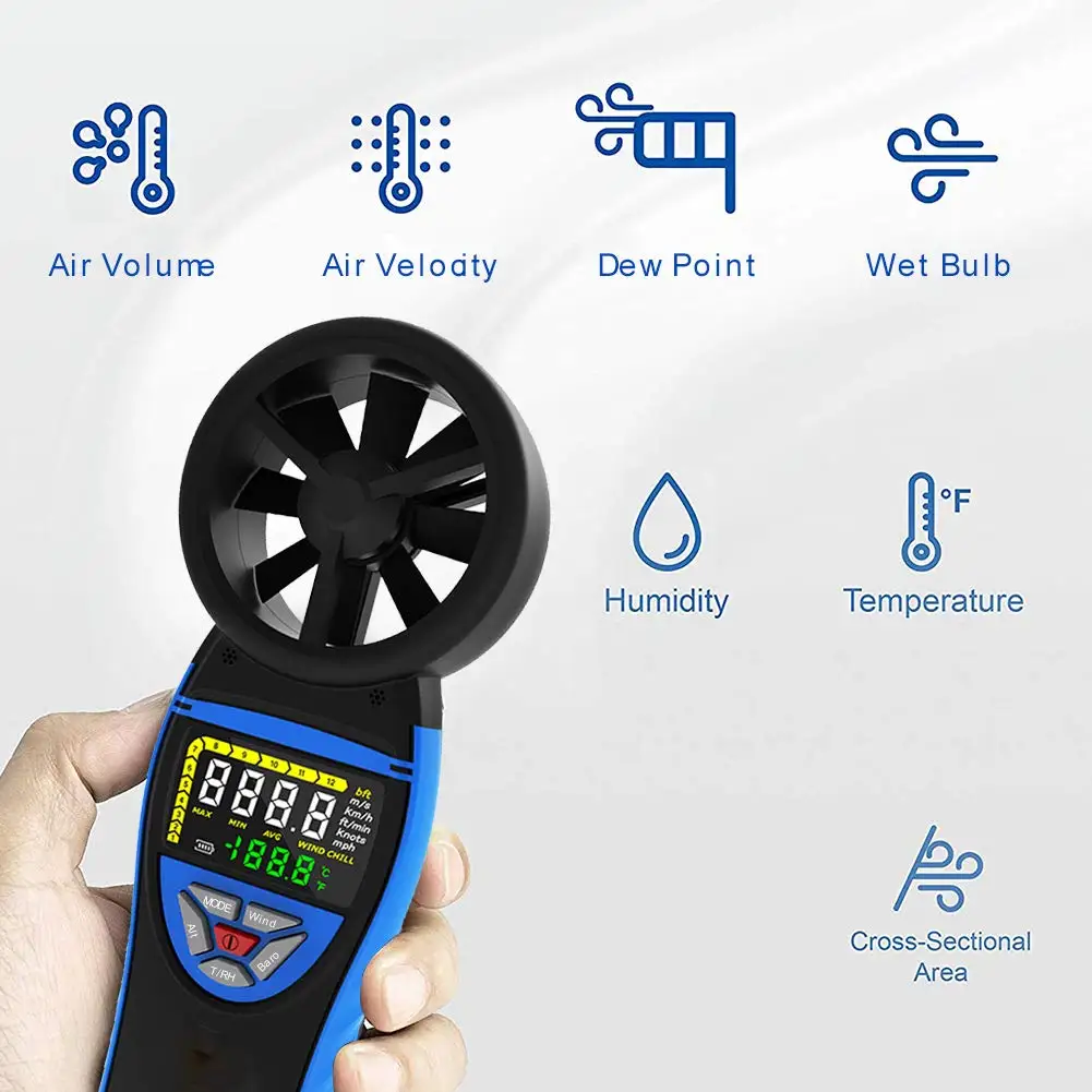 

HOLDPEAK Wind Speed Meter HP-8805-WM Digital Anemometer Measures Temperature Humidity Atmospheric Pressure Air Flow Meter HVAC