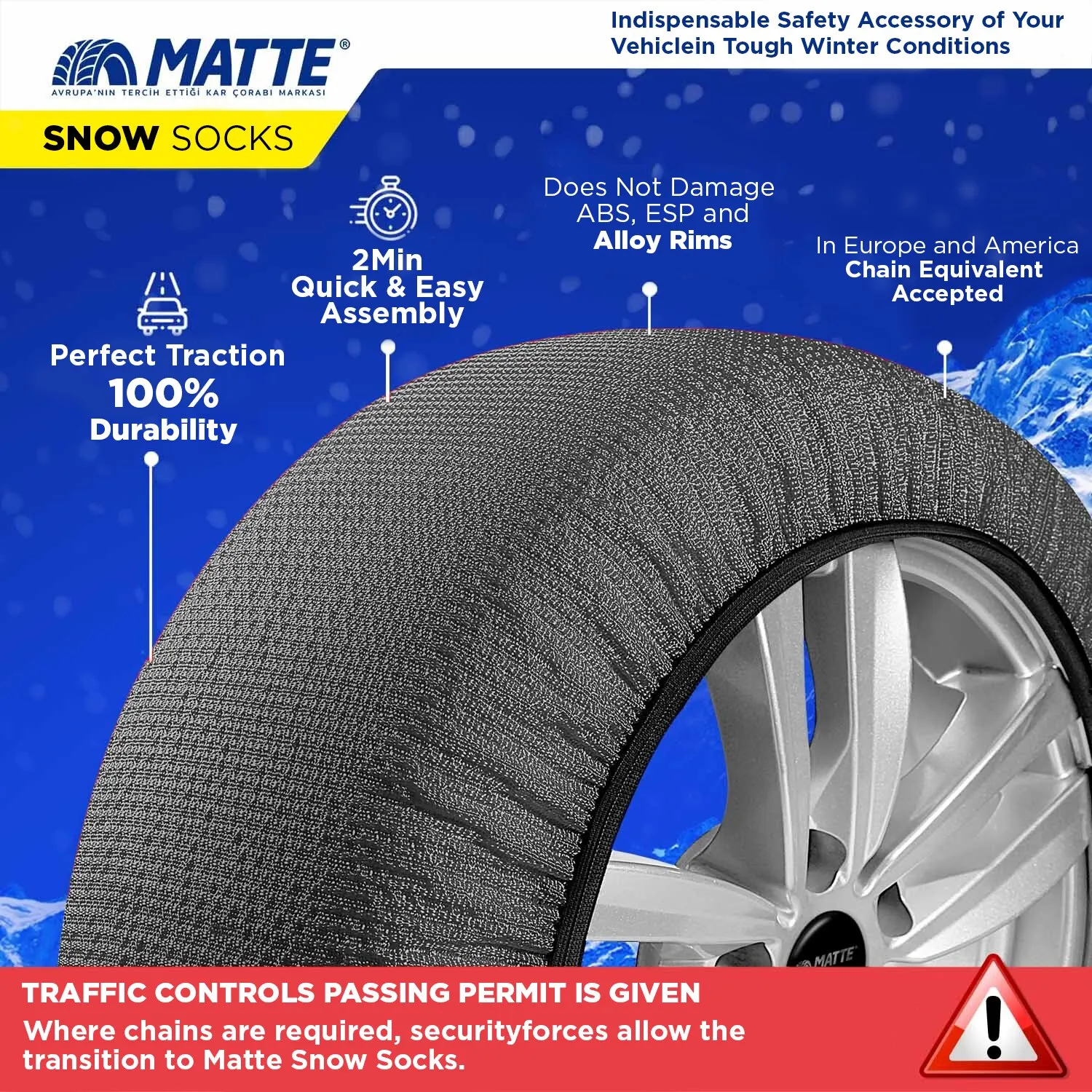 Car Tire Snow Socks for Winter Easy Grip - ExtraPro Series (Textile Snow Chain - For Safe Driving on Snowy & Icy Road) Drive Ice